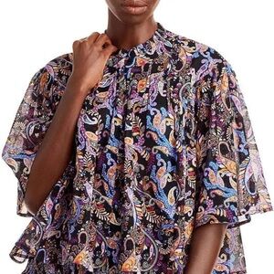 NWT SUNDRY Paisley Short Sleeve Button Down Flutter Style Blouse Size Large